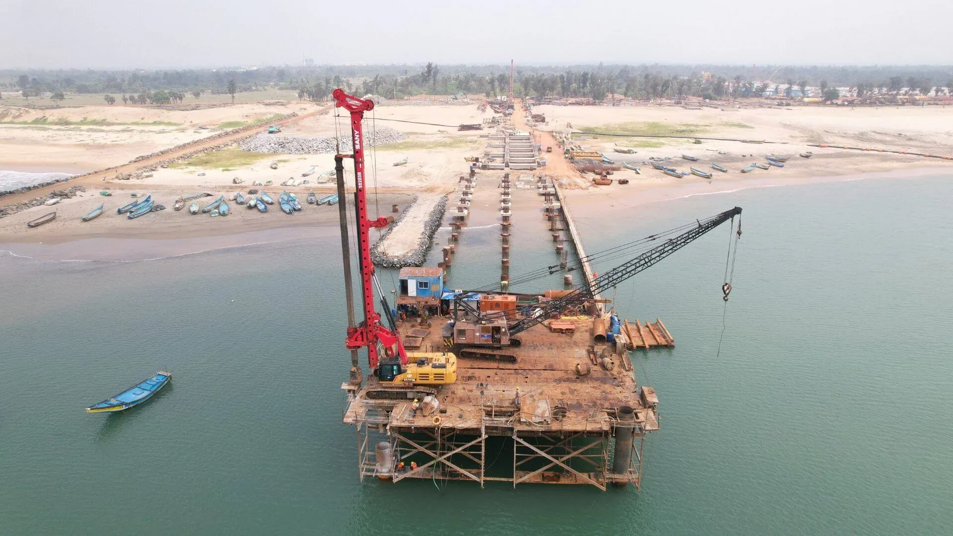 Marine infrastructure construction over water
